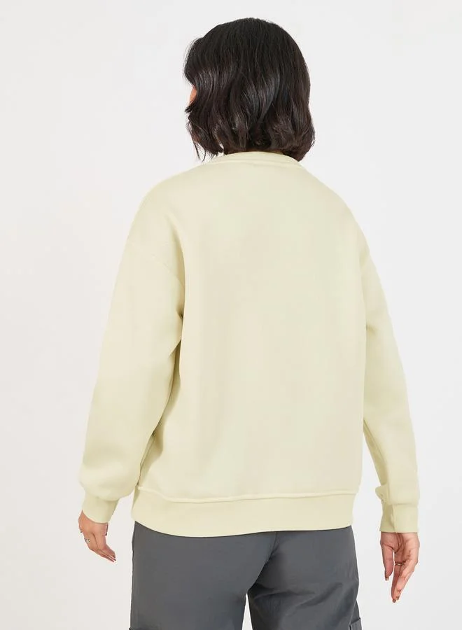 Styli Dropped Shoulder Printed Sweatshirt with Button Detail