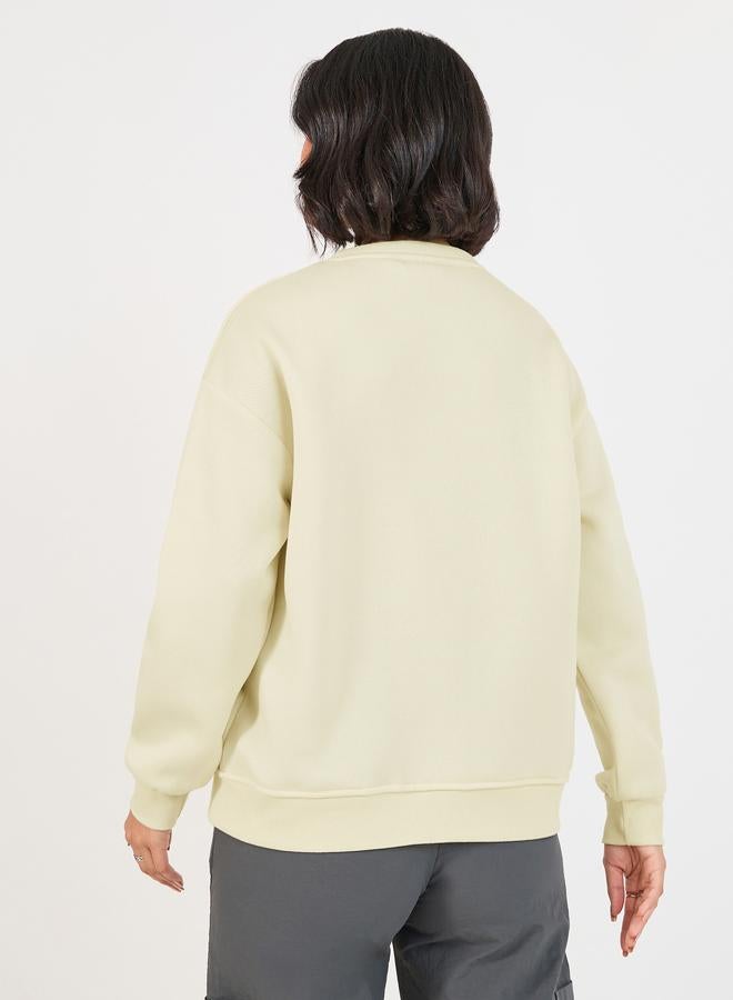 Styli Dropped Shoulder Printed Sweatshirt with Button Detail  - Image 5
