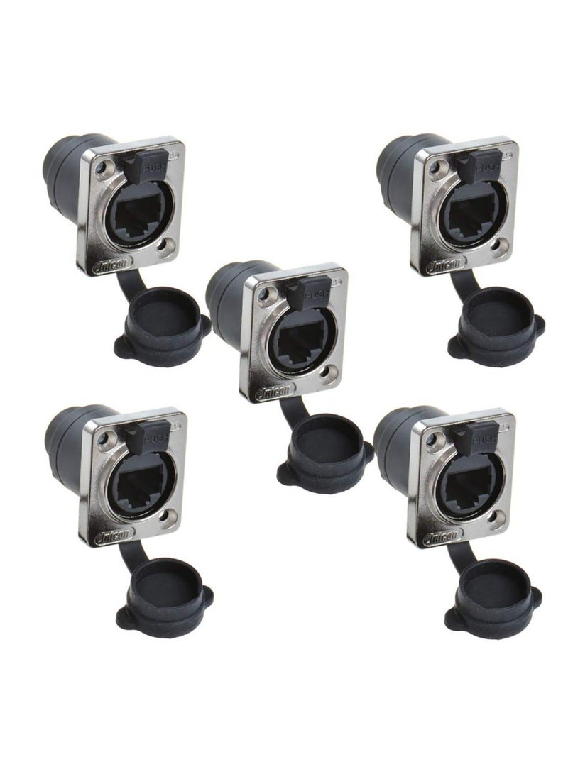 RJ45 Waterproof Connector, Panel Mounting RJ45, IP65 PCB Signal Panel Cat5/5e/6 8P8C Connector Ethernet LAN Cable Connector Double Head Coupler Adapter with Dust Cap (5 Pack, 90° Vertical)  - Image 1