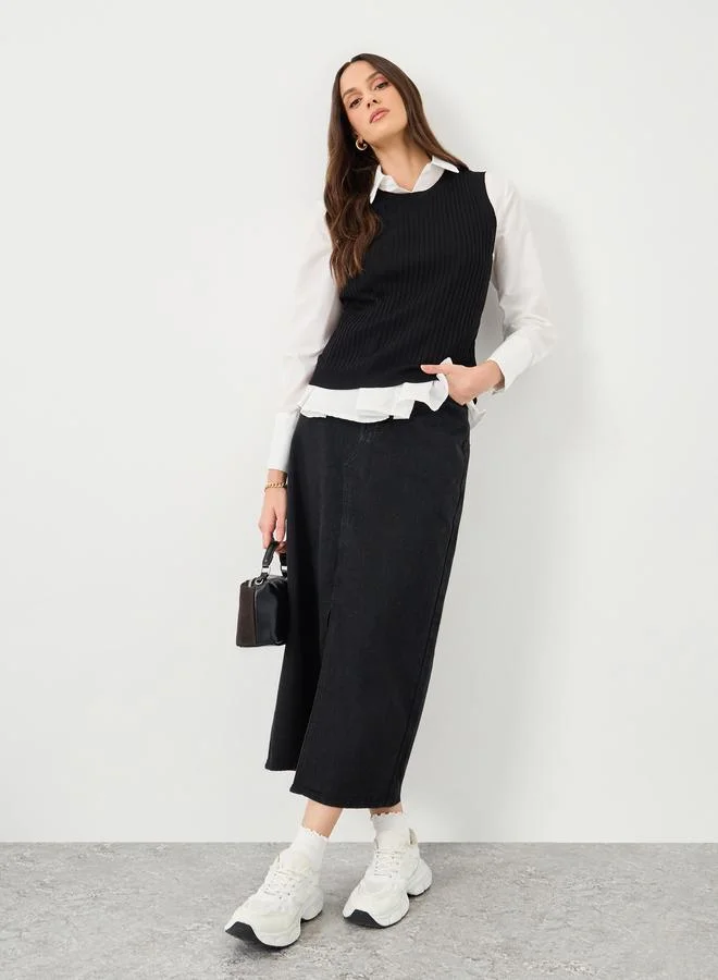 ستايلي بلوزة بدون أكمام مضلعة ستايلي