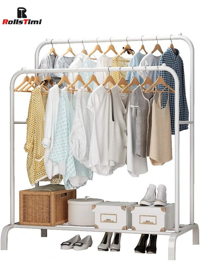 RollsTimi  Freestanding Hanger Double Pole Multi-functional Bedroom Clothing Rack, White - Image 2