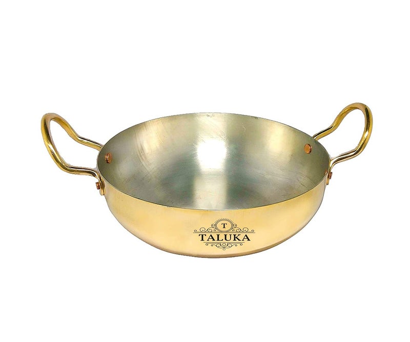 Taluka Heavy Weight Pure Brass Kadai for Cooking with Lid 35 Litre3500 ML Teflon Free Non Stick Handcrafted Kadhai 10x10x3 Inches - Image 3