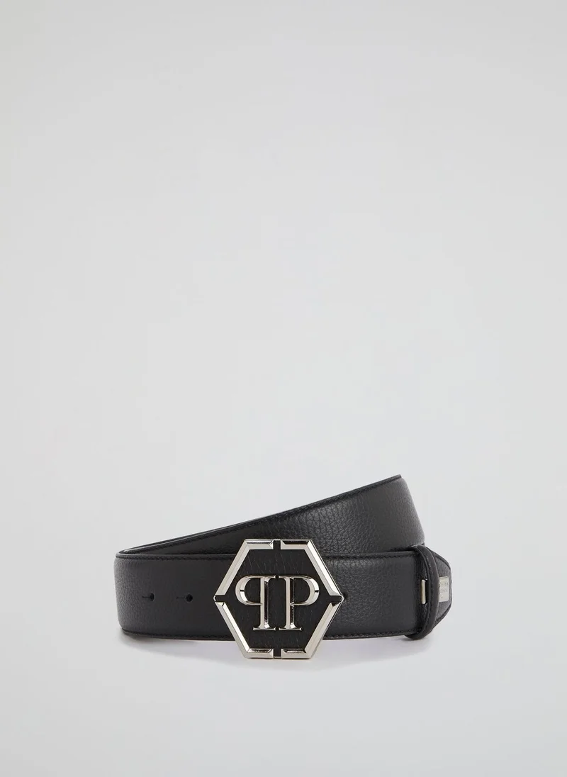 فيليب بلين Black Monogram Buckle Belt