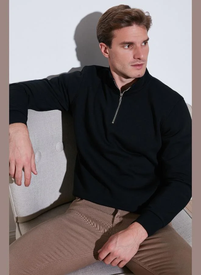 Buratti Buratti Cotton Regular Fit Half-Zip Stand-Up Collar Sweatshirt Men's SWEAT 59052592