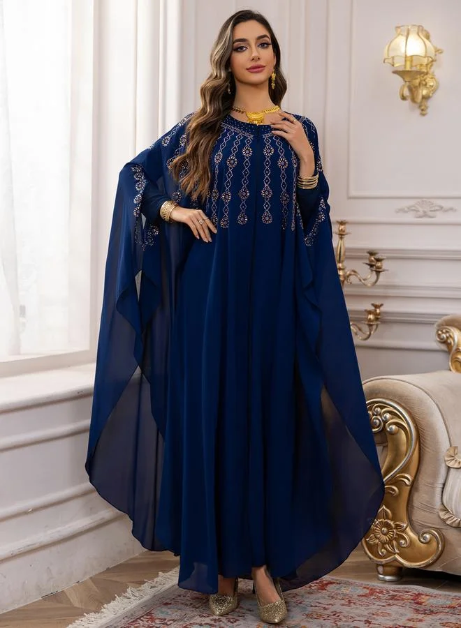 Take Two Navy Blue Embellished Cape Style Abaya and Dress Modest Set