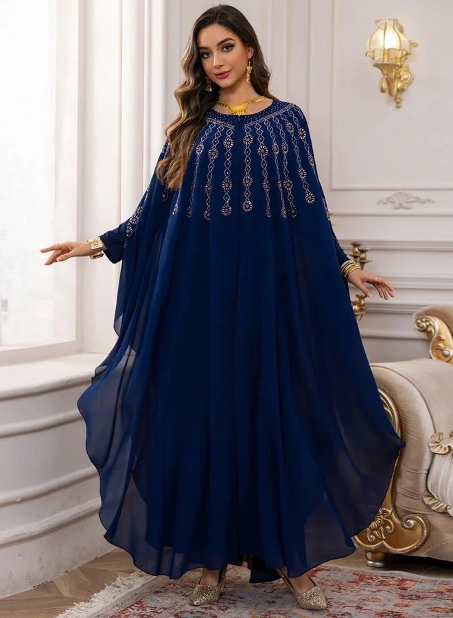Take Two  Navy Blue Embellished Cape Style Abaya and Dress Modest Set for Women | Best Price UAE