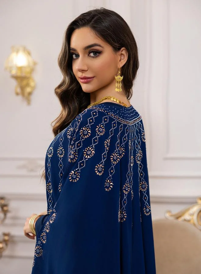 Take Two  Navy Blue Embellished Cape Style Abaya and Dress Modest Set for Women | Best Price UAE