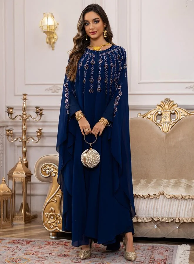 Take Two  Navy Blue Embellished Cape Style Abaya and Dress Modest Set for Women | Best Price UAE