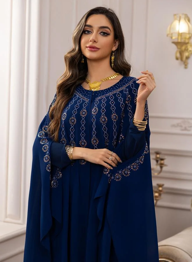 Take Two  Navy Blue Embellished Cape Style Abaya and Dress Modest Set for Women | Best Price UAE