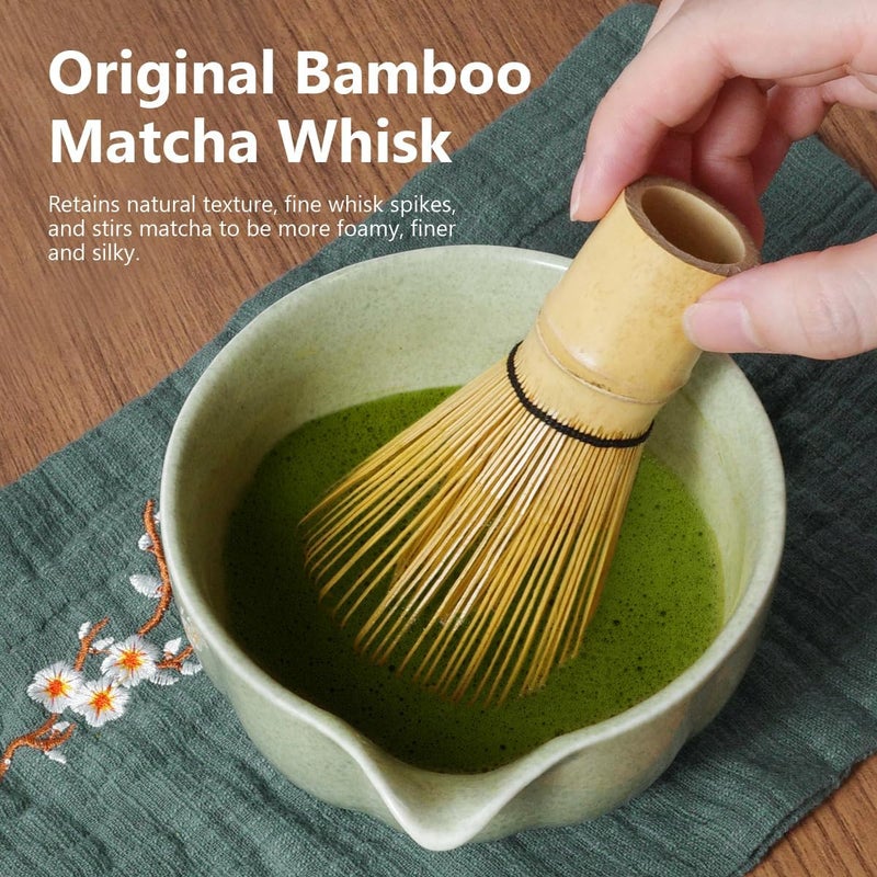 Domaci Matcha Whisk Set, 7 Pcs Japanese Matcha Kit Includes Matcha Bowl with Spout, Bamboo Whisk, Chasen Holder, Stainless Sifter, Scoop and Rest, Tea Towel, Matcha Tea Set Gift for Family/Friend - Image 4
