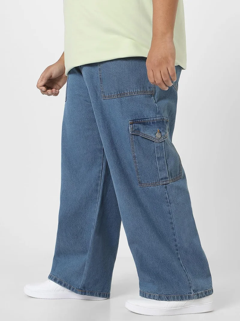 Urbano Fashion  Urbano Plus Men's Light Blue Loose Fit Cargo Jeans with 6 Pockets Non-Stretchable  | Best Price UAE