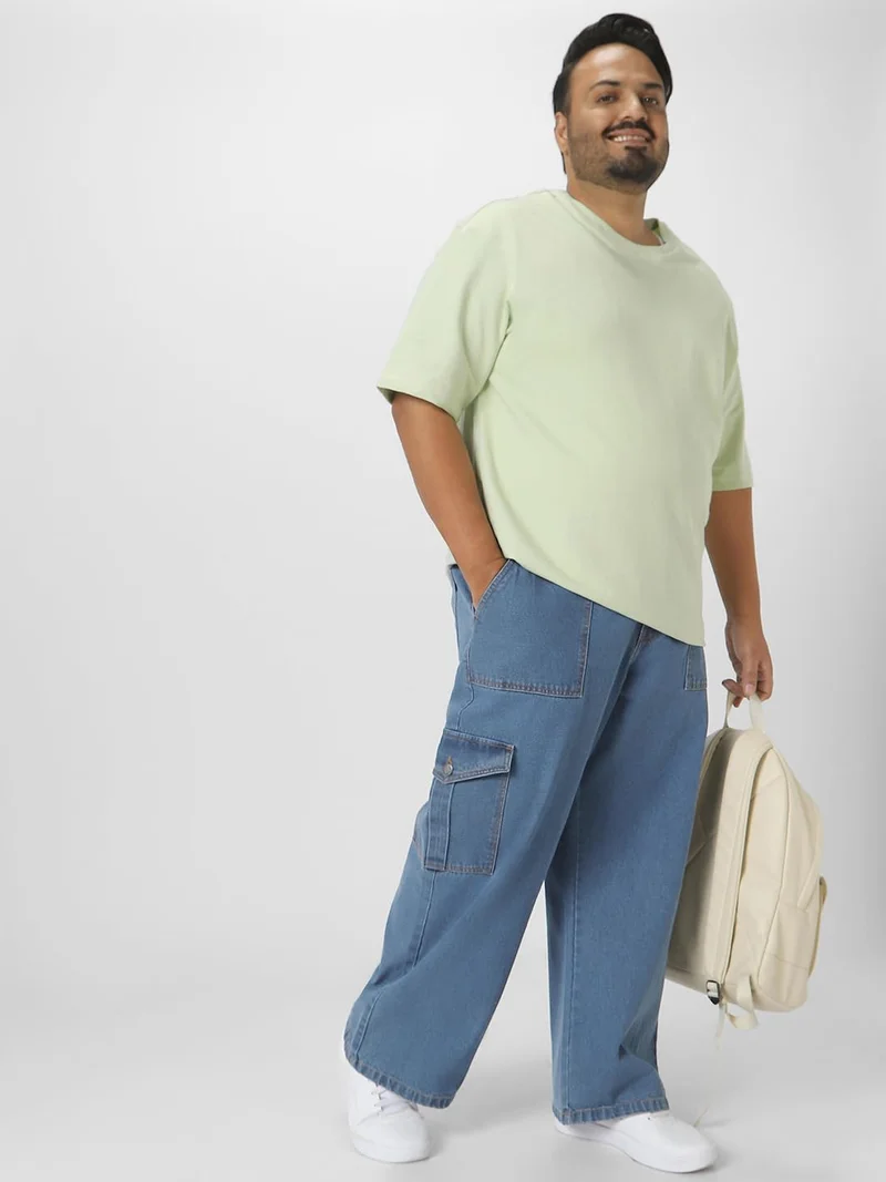 Urbano Fashion  Urbano Plus Men's Light Blue Loose Fit Cargo Jeans with 6 Pockets Non-Stretchable  | Best Price UAE