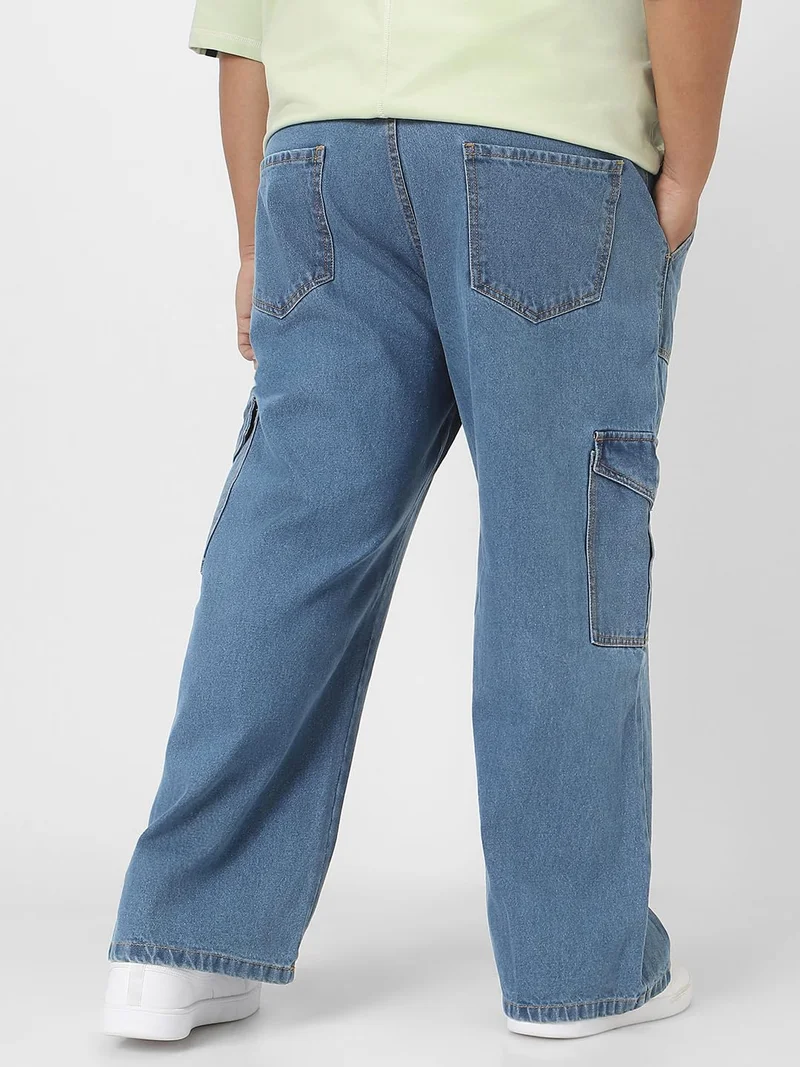 Urbano Fashion  Urbano Plus Men's Light Blue Loose Fit Cargo Jeans with 6 Pockets Non-Stretchable  | Best Price UAE