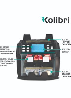 Kolibri Kolibri Signature 2 Pocket Bank Grade Mix Value Counter and Sorter Machine for 5 Currency AED USD SAR OMR EUR Counterfeit Currency Detection DUAL CIS UV MG IR and OnScreen Reporting Signature  - Image 2
