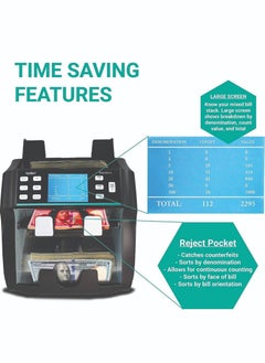 Kolibri Kolibri Signature 2 Pocket Bank Grade Mix Value Counter and Sorter Machine for 5 Currency AED USD SAR OMR EUR Counterfeit Currency Detection DUAL CIS UV MG IR and OnScreen Reporting Signature  - Image 3