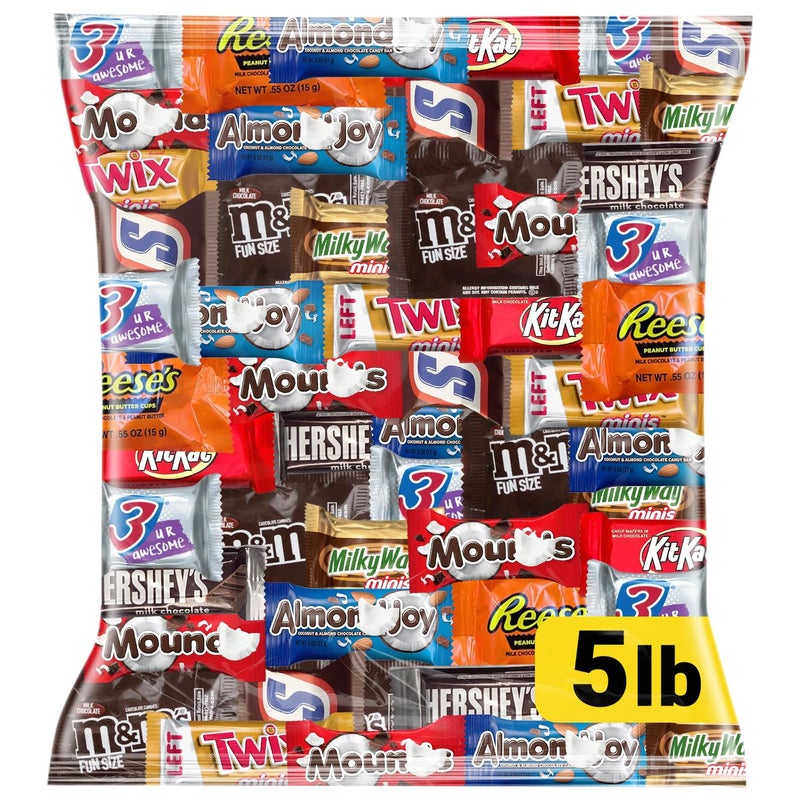 Chocolate Assorted Bulk Candy Variety Pack 5lb - Mini Chocolate Bars, Milk & Dark Chocolate Mix - Individually Wrapped Bulk Candy for Office Snacks, Party Favors and Bags