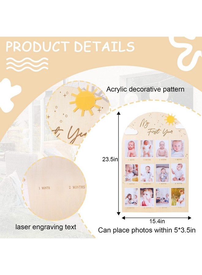Agkvw My First Year Photo Board - Baby First Birthday Photo Display Wood Board, Sun Theme Monthly Milestone Photo Board, You Are My Sunshine 1st Birthday Decoration, 12 Months Photo Frame - Image 2