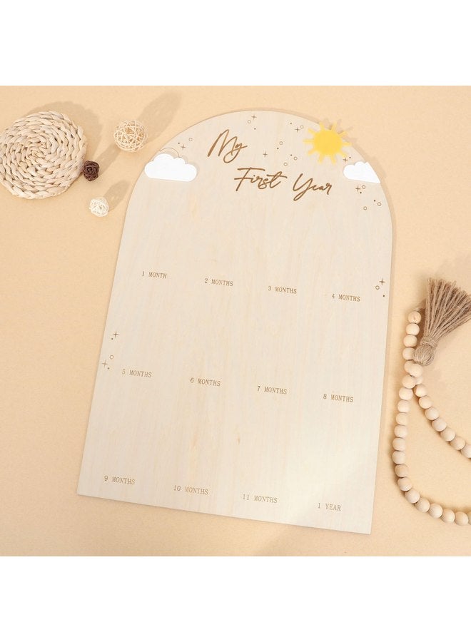 Agkvw My First Year Photo Board - Baby First Birthday Photo Display Wood Board, Sun Theme Monthly Milestone Photo Board, You Are My Sunshine 1st Birthday Decoration, 12 Months Photo Frame - Image 4