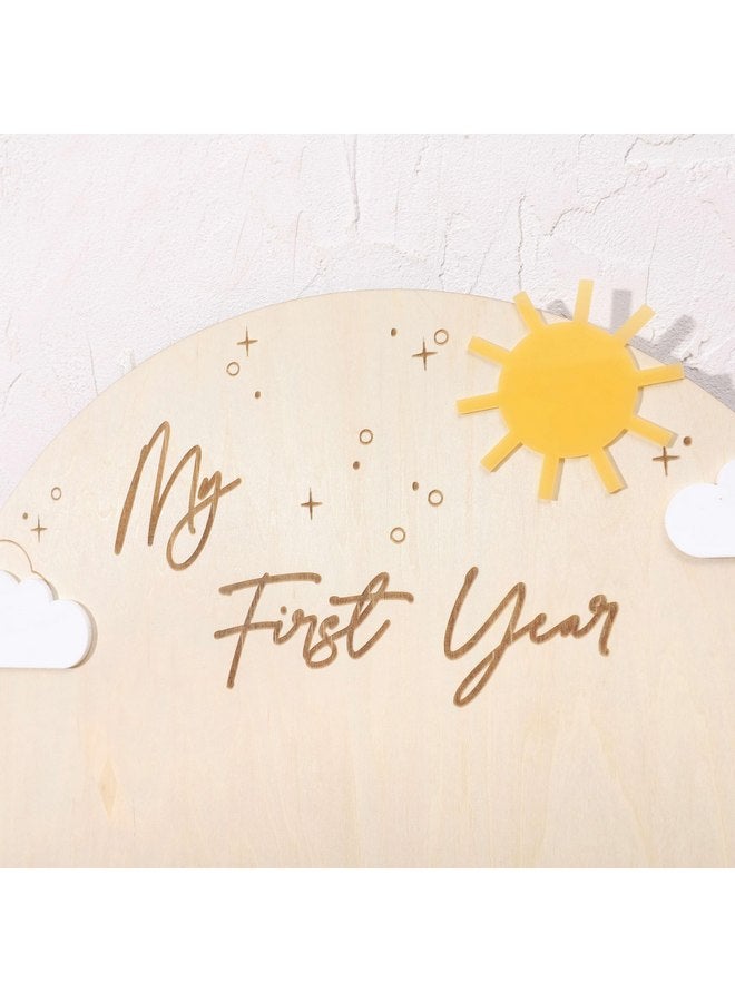 Agkvw My First Year Photo Board - Baby First Birthday Photo Display Wood Board, Sun Theme Monthly Milestone Photo Board, You Are My Sunshine 1st Birthday Decoration, 12 Months Photo Frame - Image 5