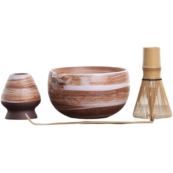 Tazweeq Matcha Whisk Set Japanese Matcha Kit With Pouring Spout Marbled Caramel Matcha Whisk Set For Authentic Tea Ceremony - Image 2
