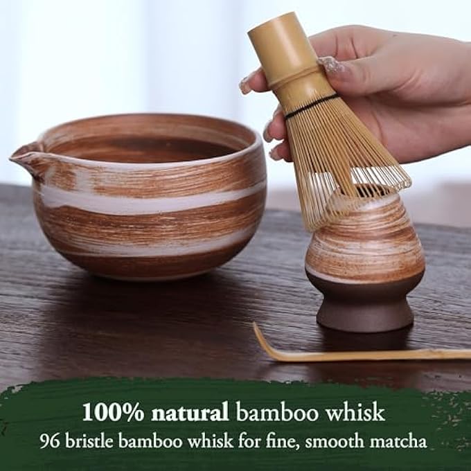 Tazweeq Matcha Whisk Set Japanese Matcha Kit With Pouring Spout Marbled Caramel Matcha Whisk Set For Authentic Tea Ceremony - Image 5