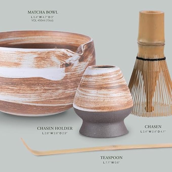 Tazweeq Matcha Whisk Set Japanese Matcha Kit With Pouring Spout Marbled Caramel Matcha Whisk Set For Authentic Tea Ceremony - Image 3