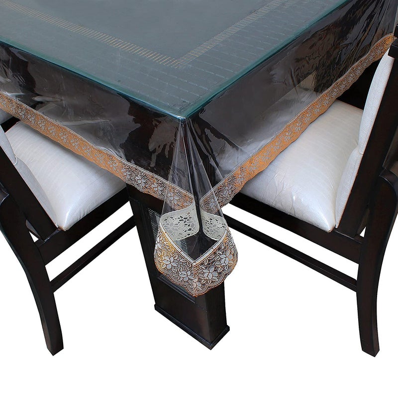 HOMECROWN 6 Seater Golden Lace Dining Table Cover Waterproof Transparent PVC Plastic Cover Embroidered Golden Lace Border Size 90x60 InchClearRectangular Pack of 1 - Image 2