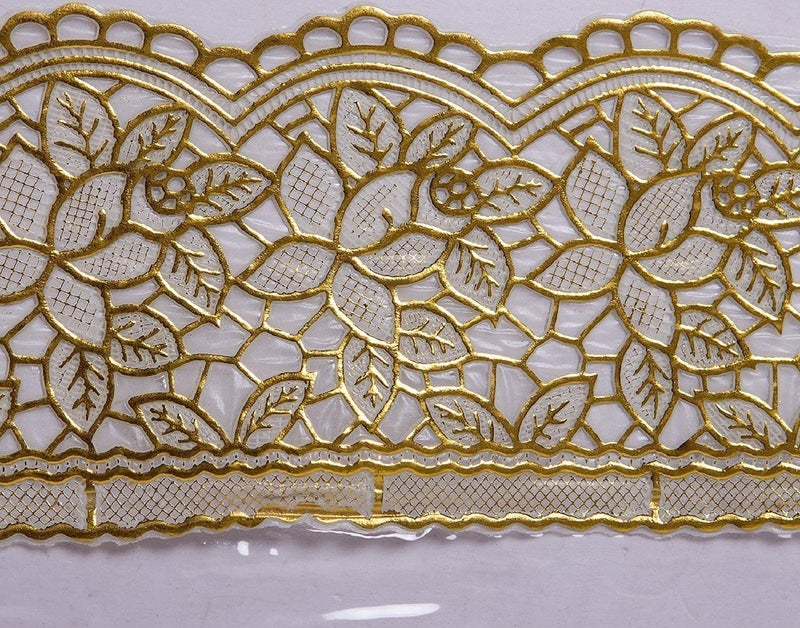 HOMECROWN 6 Seater Golden Lace Dining Table Cover Waterproof Transparent PVC Plastic Cover Embroidered Golden Lace Border Size 90x60 InchClearRectangular Pack of 1 - Image 3