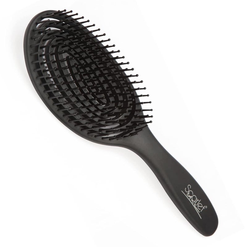 Scarlet Line Professional Oval Shape Ball Tip Bristles Vented Paddle Hair Styling Brush with Plastic Handle ideal For Men and WomenBlack - Image 1