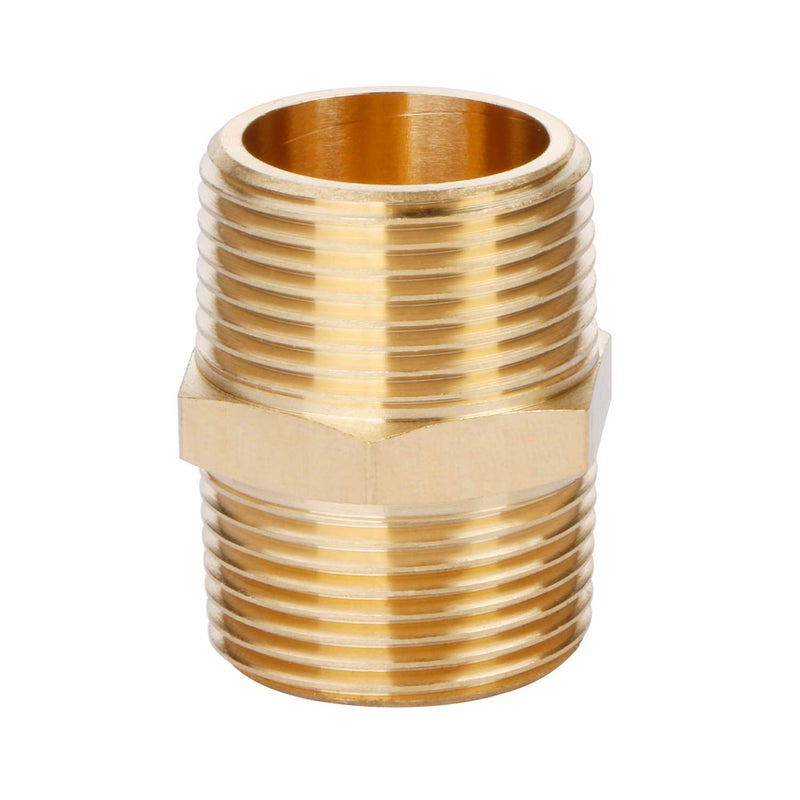 U.S. Solid Brass Pipe Fitting, Hex Nipple, 3/4" x 3/4" NPT Male Pipe Adapter - Image 1