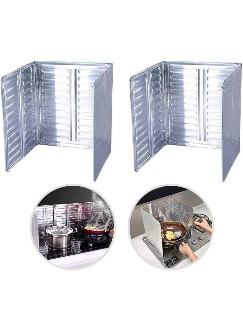 zoba Two pieces of oil splatter guards with 3 protective sides, made of non-stick aluminum, foldable for use while cooking (silver, 2 pieces) - Image 1