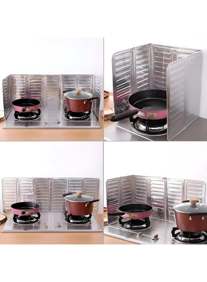 zoba Two pieces of oil splatter guards with 3 protective sides, made of non-stick aluminum, foldable for use while cooking (silver, 2 pieces) - Image 3