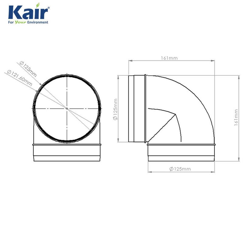 Kair Kair 90 Degree Elbow Bend 125mm - 5 inch Round Plastic Ducting Joint to Connect Round Duct Pipe or Flexible Hose  - Image 2