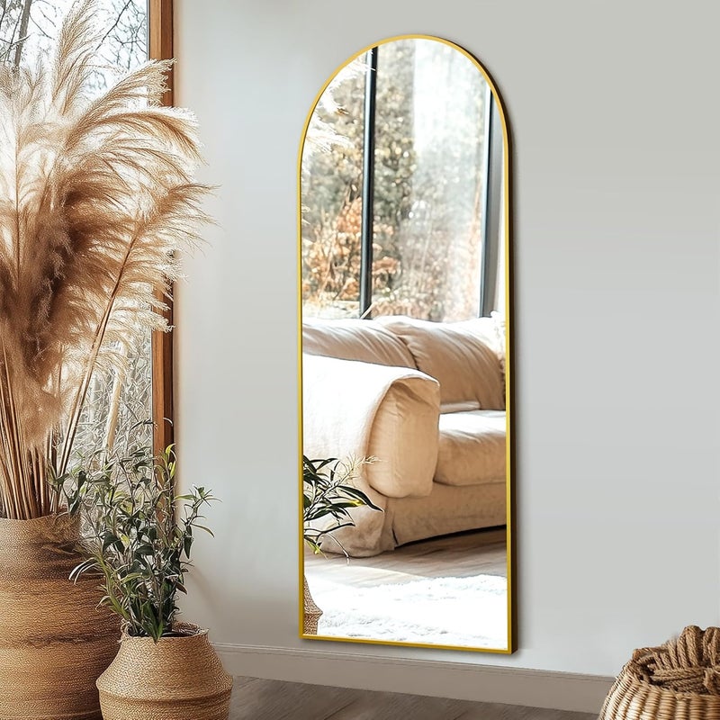 Delma Full Length Mirror, Large Floor Mirror for Wall, Bedroom, Bathroom, Living Room with Aluminium Frame (Stand, Arch 56x15-Gold) - Image 5