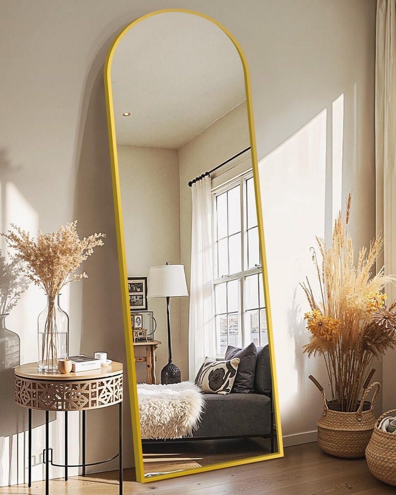 Delma Full Length Mirror, Large Floor Mirror for Wall, Bedroom, Bathroom, Living Room with Aluminium Frame (Stand, Arch 56x15-Gold) - Image 1