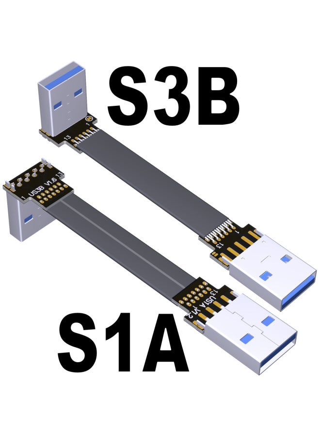 Usb3.0 كابل تمديد بيانات نقل رفيع ومسطح من ذكر إلى ذكر من النوع A بزاوية مزدوجة ثابتة. لون Adtlink المخصص: S1A-S3B 13P-3cm  - Image 1