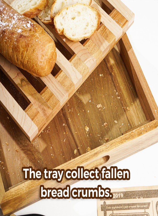 Nuvograin Wood Bread Cutting Board With Slicer, Crumb Tray and Holder - Serving Tray for Kitchen, Color Combination Design - For Cake, Bagels - 9.53" Wide x 1.46" Tall - Image 5