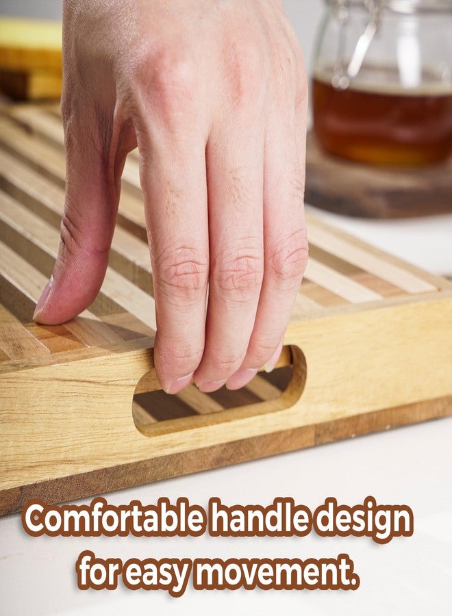 Nuvograin Wood Bread Cutting Board With Slicer, Crumb Tray and Holder - Serving Tray for Kitchen, Color Combination Design - For Cake, Bagels - 9.53" Wide x 1.46" Tall - Image 3