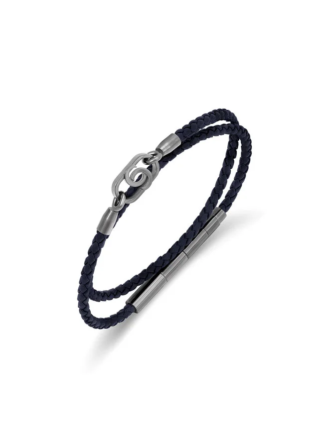 CERRUTI 1881 Filippo Navy Leather Grey Double Wrap Bracelet for Men