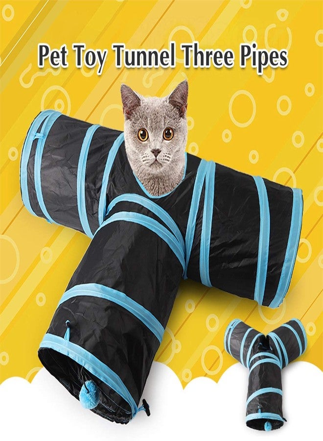 PETLICIOUS & MORE نفق القطط Petlicious & More® (على شكل حرف T) - لعبة قابلة للطي بثلاثة اتجاهات، أنبوب ممتع للأرانب والقطط الصغيرة - Image 3