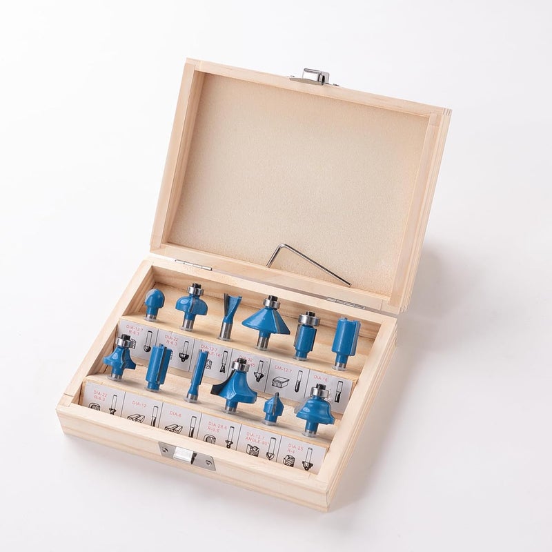 CHESTON Cheston Router 12pc Bits Set 635mm Premium Woodworking Multi Shape Accessories Carbide Bits with Box Universal Fit for Black Decker Ibell Ballorex Durable and Precision Cutting  - Image 1
