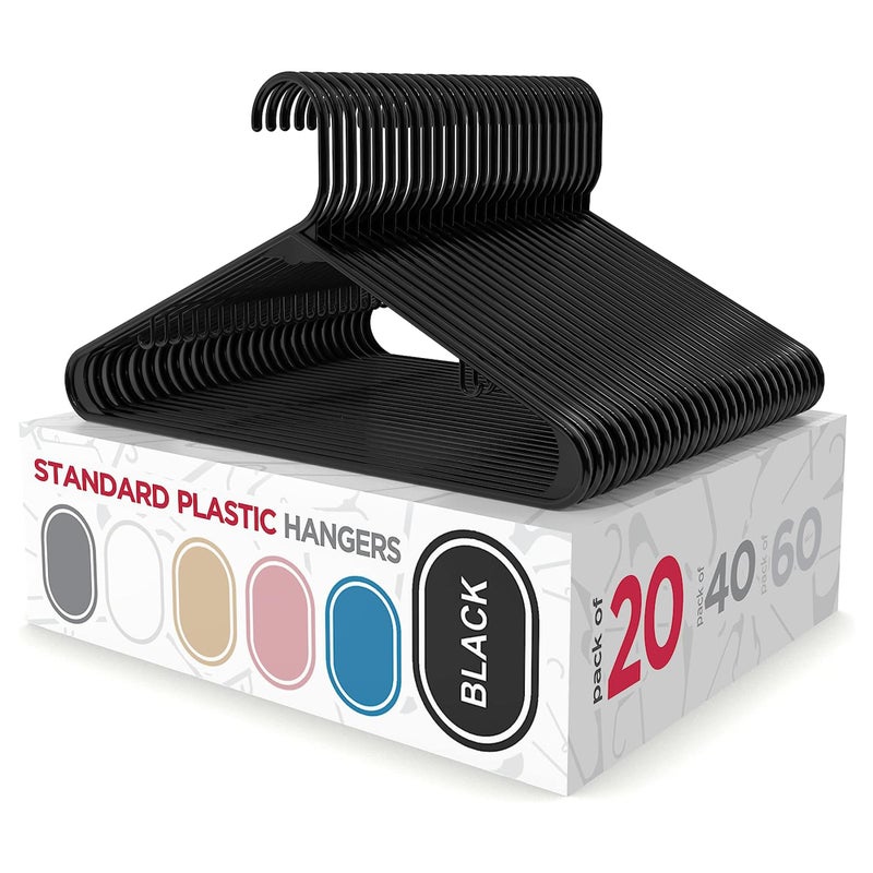 Sharpty Plastic Hangers Clothes Hangers for Clothing, Closet, Coats & Shirts - Durable & Space Saving - for Everyday Standard Use, Room Essentials & Basics - 20 Pack - Black - Image 1