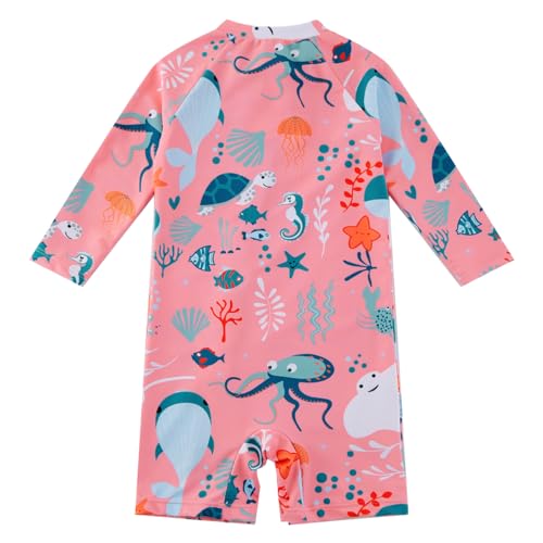 upandfast Baby/Toddler Girl Swimwear Swimsuit Full Zipper Infant One Piece Sunsuit UPF50+(18-24 Months,Pink Whale) - Image 2