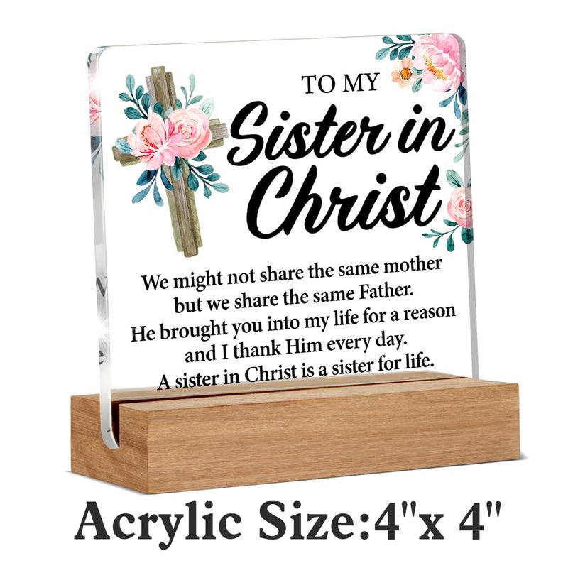 Oqtumes Christian Sister Gift - Sister in Christ Gifts - Christian Gift for Sister - Clear Desk Decorative Sign Home Decor Inspirational Gifts for Women - Image 2