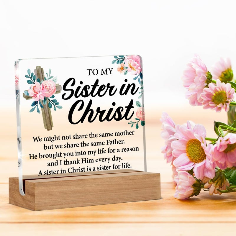 Oqtumes Christian Sister Gift - Sister in Christ Gifts - Christian Gift for Sister - Clear Desk Decorative Sign Home Decor Inspirational Gifts for Women - Image 5