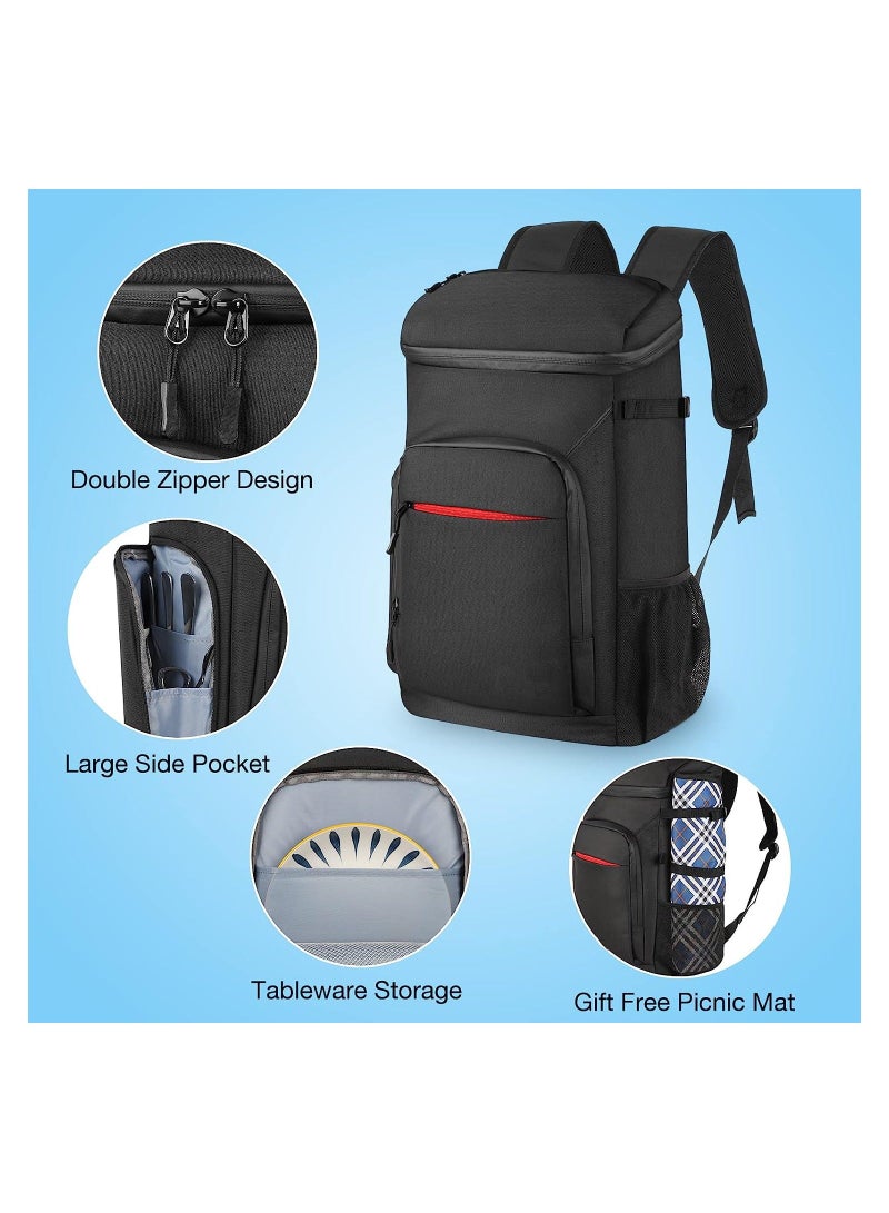Y&D Large Cooler Picnic Backpack, 35L Insulated Leakproof Soft Sided Backpack for Camping BBQ Family Beach Hiking Outdoor, Black  - Image 4