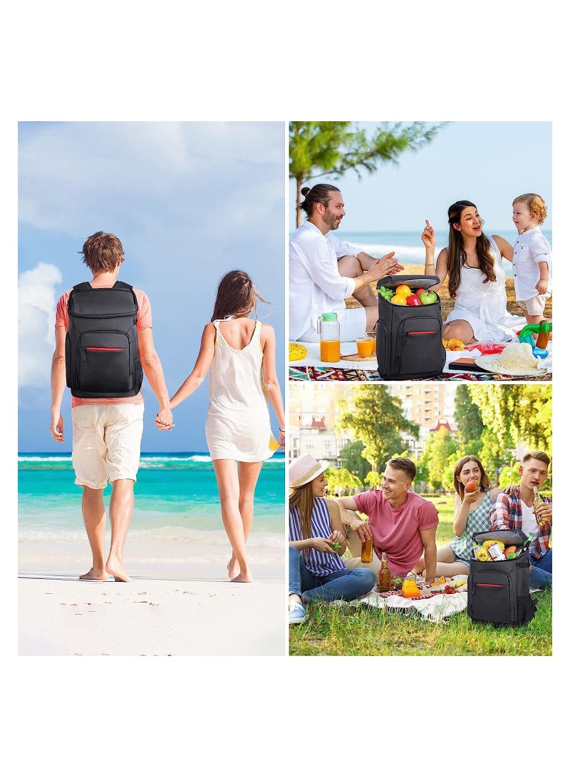 Y&D Large Cooler Picnic Backpack, 35L Insulated Leakproof Soft Sided Backpack for Camping BBQ Family Beach Hiking Outdoor, Black  - Image 3