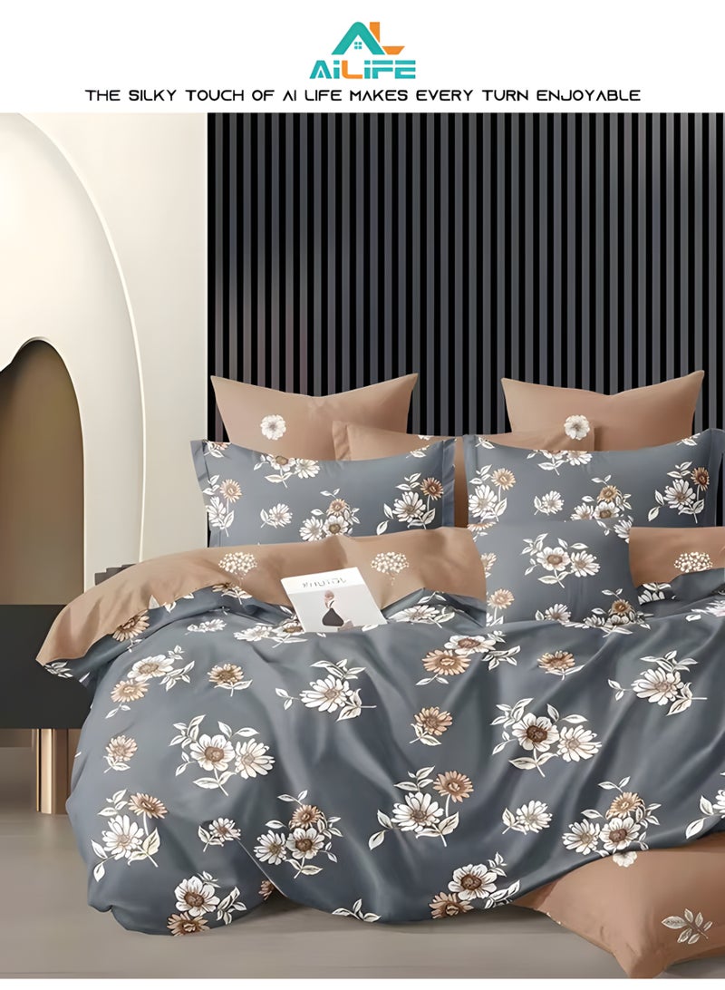 ال لايف طقم غطاء لحاف AI LIFE مقاس كينج - غطاء لحاف واحد، و4 أكياس وسائد، وملاءة سرير عميقة مزودة بجيب لملاءمة آمنة وراحة طوال العام - Image 1