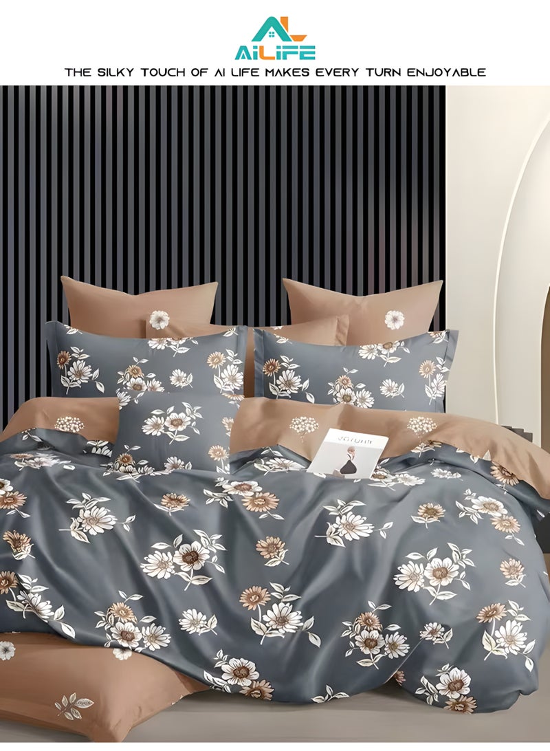 ال لايف طقم غطاء لحاف AI LIFE مقاس كينج - غطاء لحاف واحد، و4 أكياس وسائد، وملاءة سرير عميقة مزودة بجيب لملاءمة آمنة وراحة طوال العام - Image 2