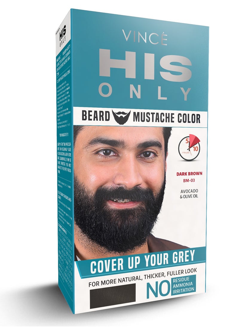 VINCE Beard & Mustache Color (BM-03) – Dark Brown – Ammonia-Free, 100% Grey Coverage, Olive Oil & Avocado Oil Infused, Quick 5-Minute Application, Long-Lasting Results, Full Kit Included  - Image 1